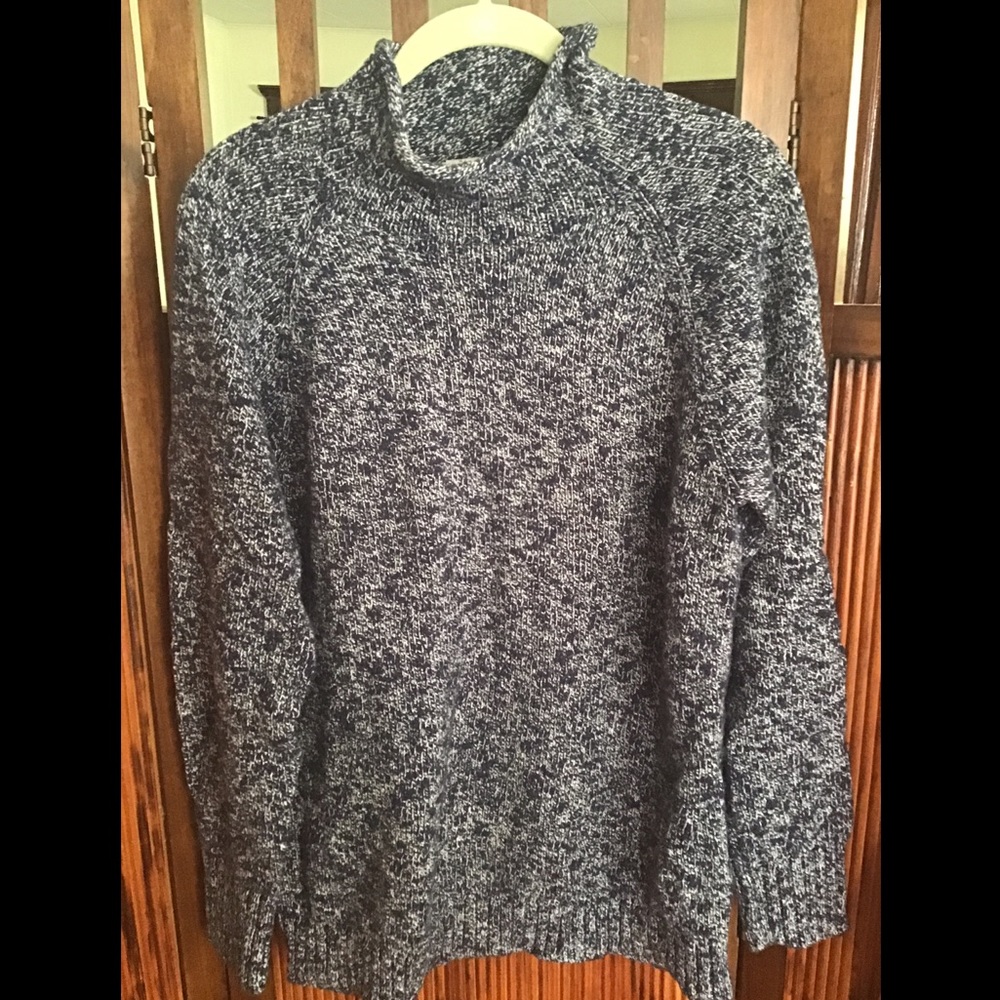 LL Bean Navy Blue Cotton Ragg Funnelneck Pullover